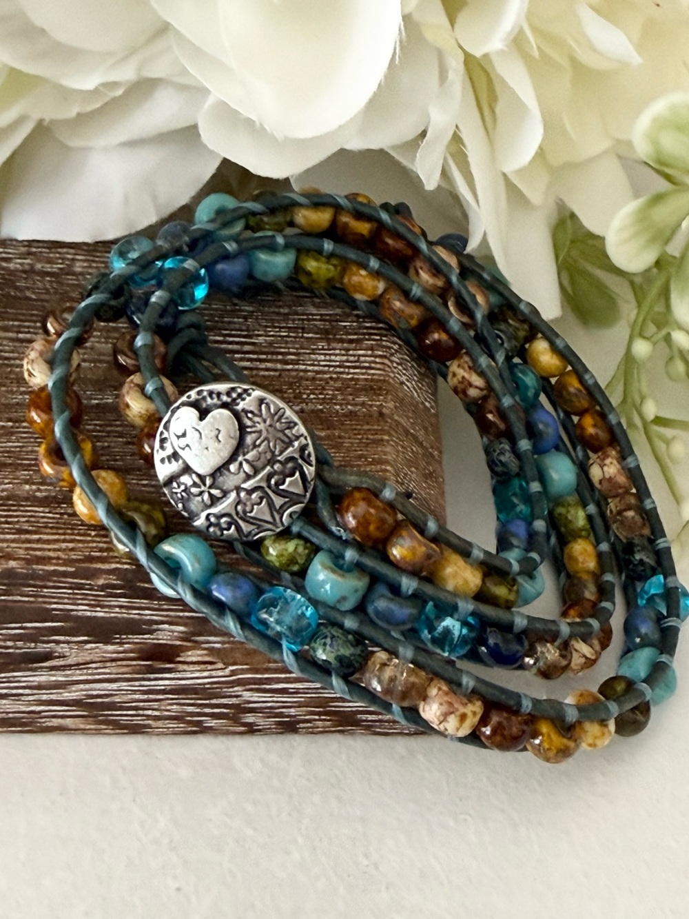 Boho Bead Triple Wrap Leather Bracelet